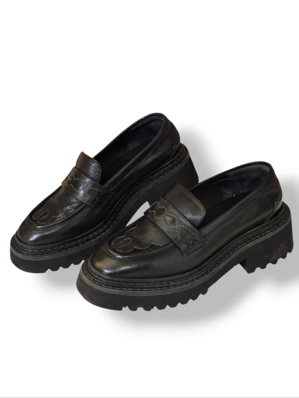 Free People Black Leather Chunky Penny Loafers